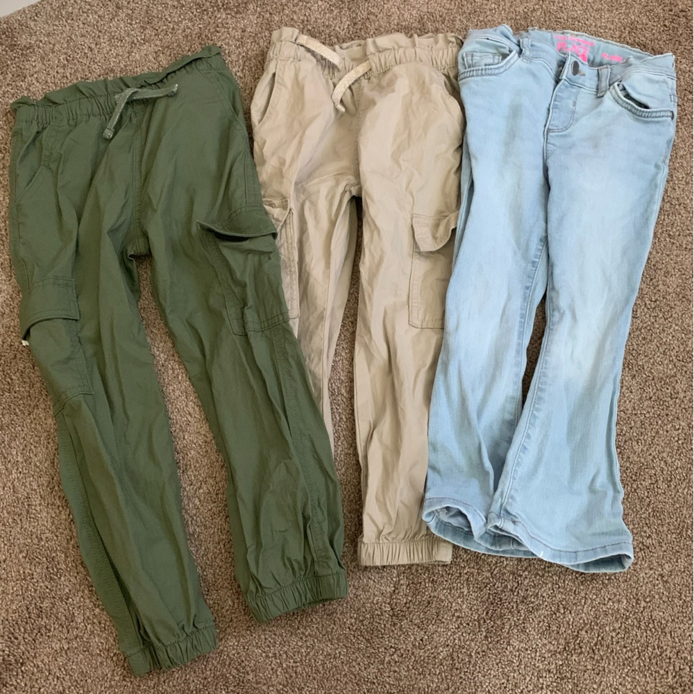 Kids Casual Pants Set - Green, Beige, Light Blue